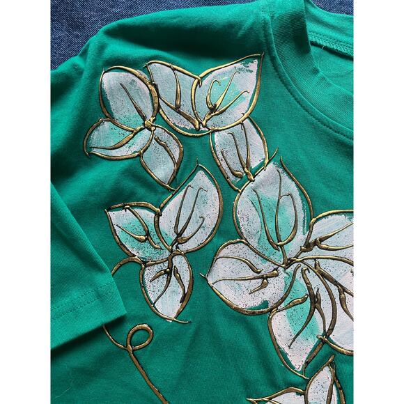 R&M Richards by Karen Kwong Celestial Green Blouse with Shoulder Pads - Picture 3 of 5